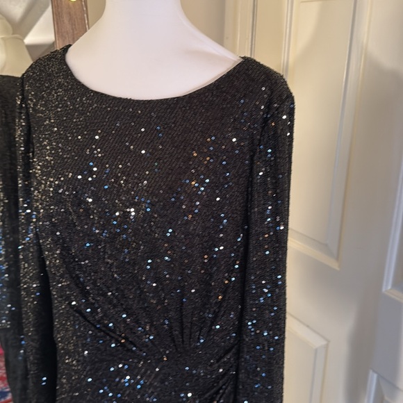 MAC DUGGALBlack Long Sleeve Sequin Gathered Waist Dress